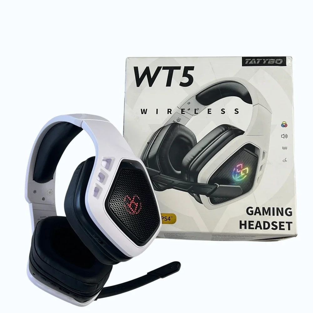 Tatybo WT5 Wireless Gaming Headset White‎ RGB 7.1 Surround Sound PC PS4 PS5